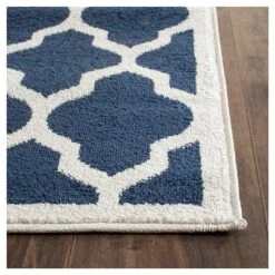5'X8' Rectangle Outdoor Patio Rug Navy/Beige - Safavieh