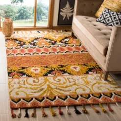 3'x5' Shapes Hooked Accent Rug Rust/Gold - Safavieh